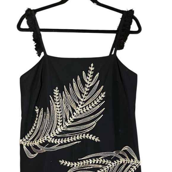 ANTHROPOLOGIE SARIAH BLACK & GOLD PALM FRINGE MINI COTTON DRESS GREAT COND (M) - Picture 6 of 9